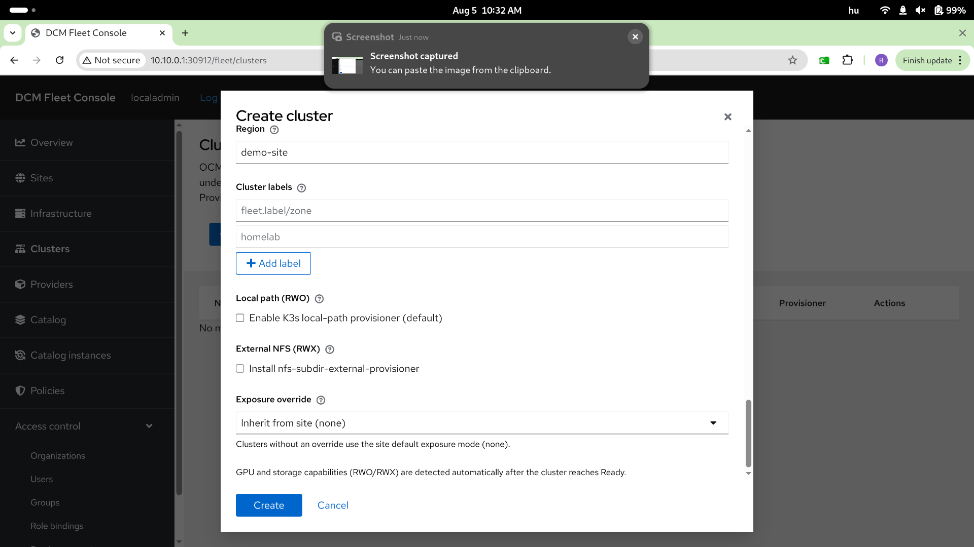 Create cluster — step 4