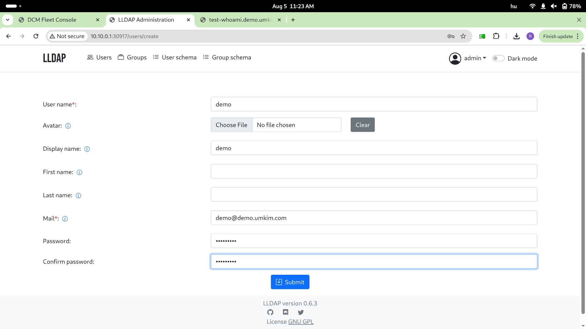Create LLDAP user