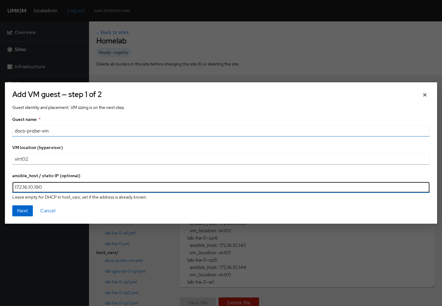 Add VM guest, step 1