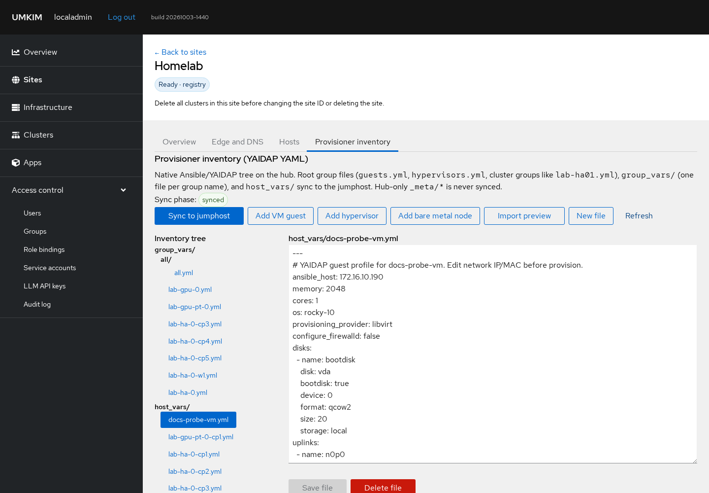 host_vars for the console example